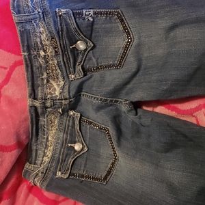 L.A. Idol Bootcut Jeans Size 11 Junior/Women 34" legnth Gem Accent Distressed